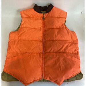 Vintage 80s Mens Reversible Hunting Puffer Vest Duck Down‎ Kmart Neon Orange XL